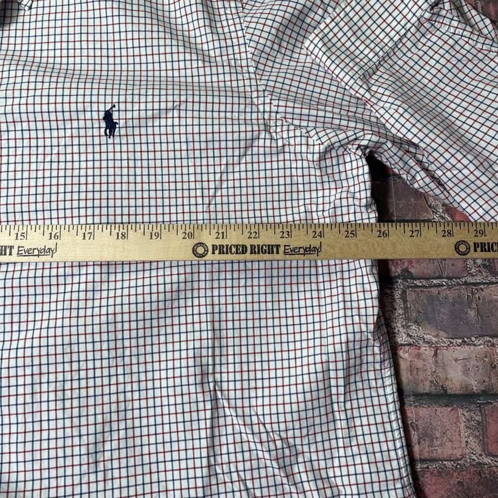 Polo Ralph Lauren XXL Custom Fit Oxford Shirt Red White Blue Plaid 100% Cotton - Picture 6 of 6